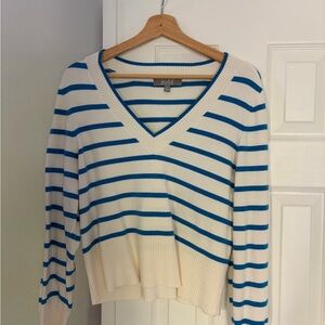 Madewell Cream and Blue V-Neck Sweater